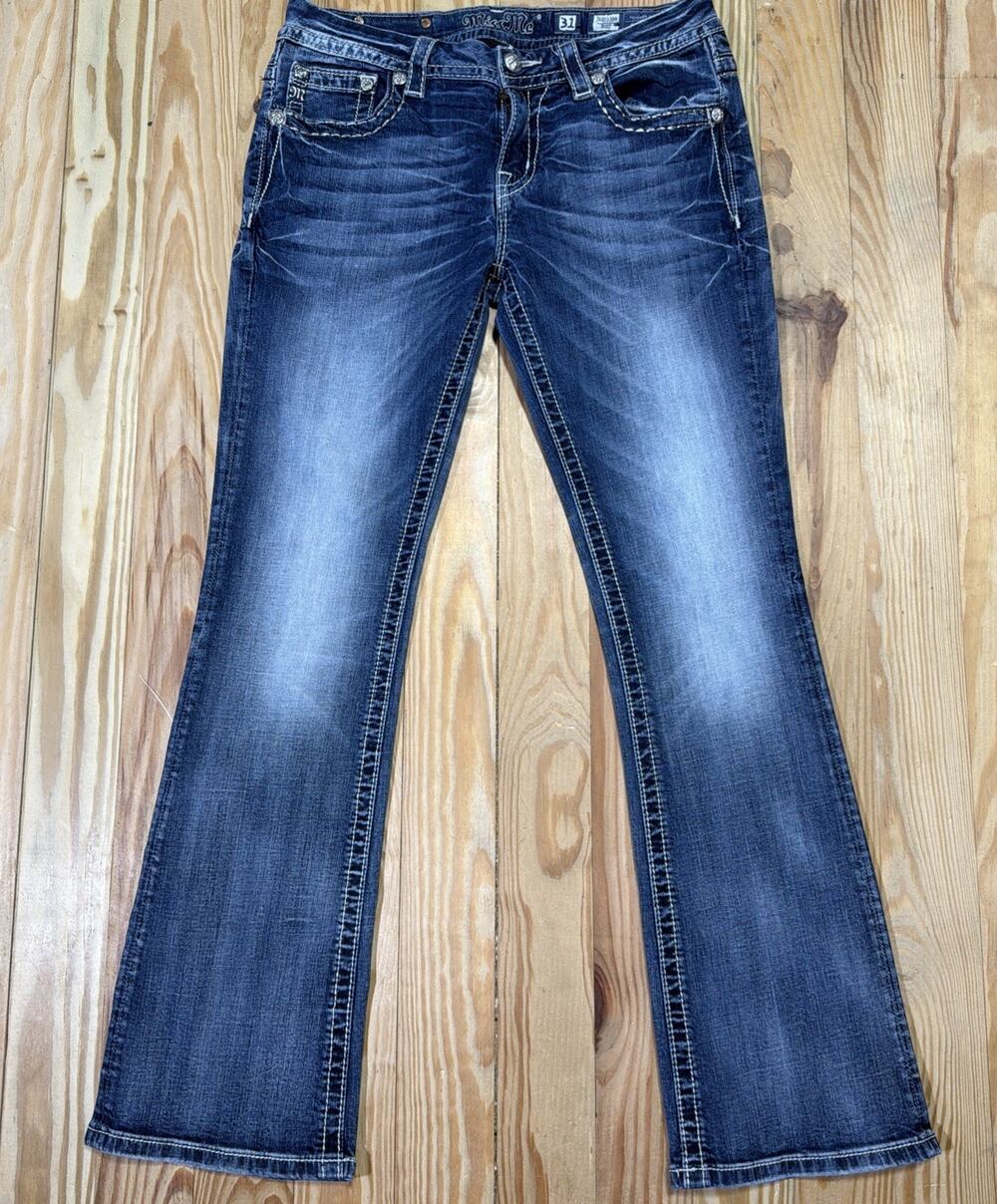 Miss Me Jeans Women’s 31 Boot Cut Embellished Silver Black Bling Sequin JE8033BR